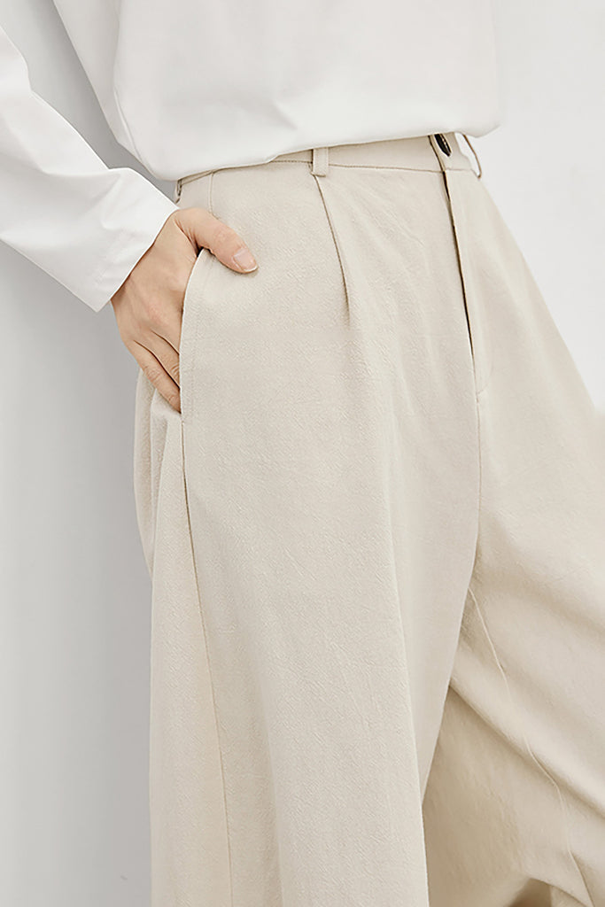 White Cotton High-Waisted Wide-Leg Pants  Fibflx