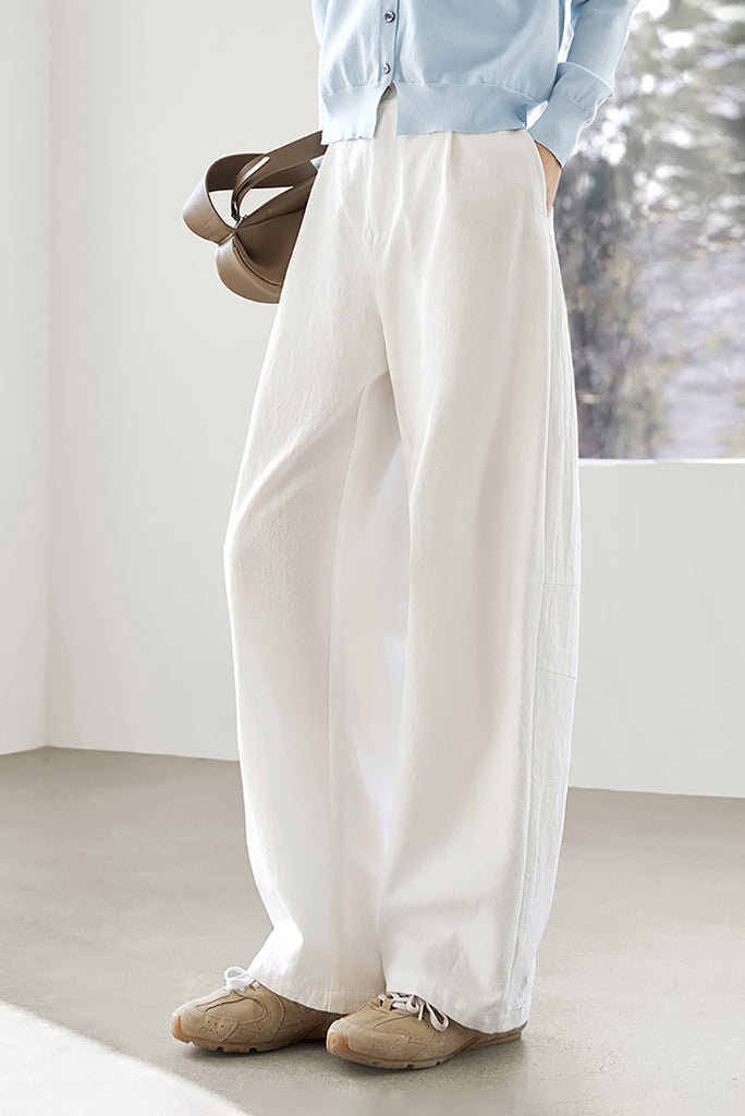 White Cotton High-Waisted Wide-Leg Pants  Fibflx