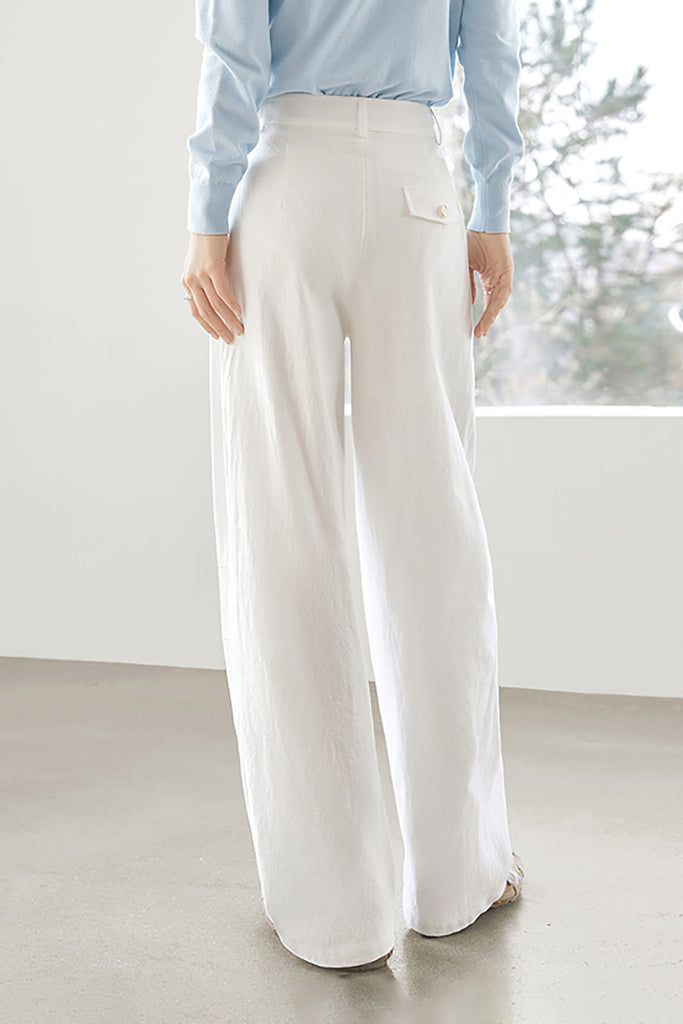 White Cotton High-Waisted Wide-Leg Pants  Fibflx