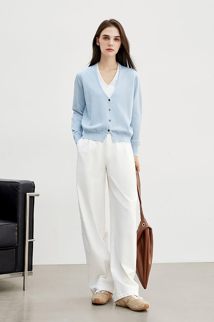 White Cotton High-Waisted Wide-Leg Pants  Fibflx