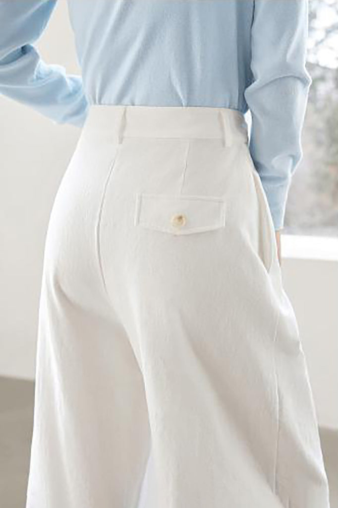 White Cotton High-Waisted Wide-Leg Pants  Fibflx