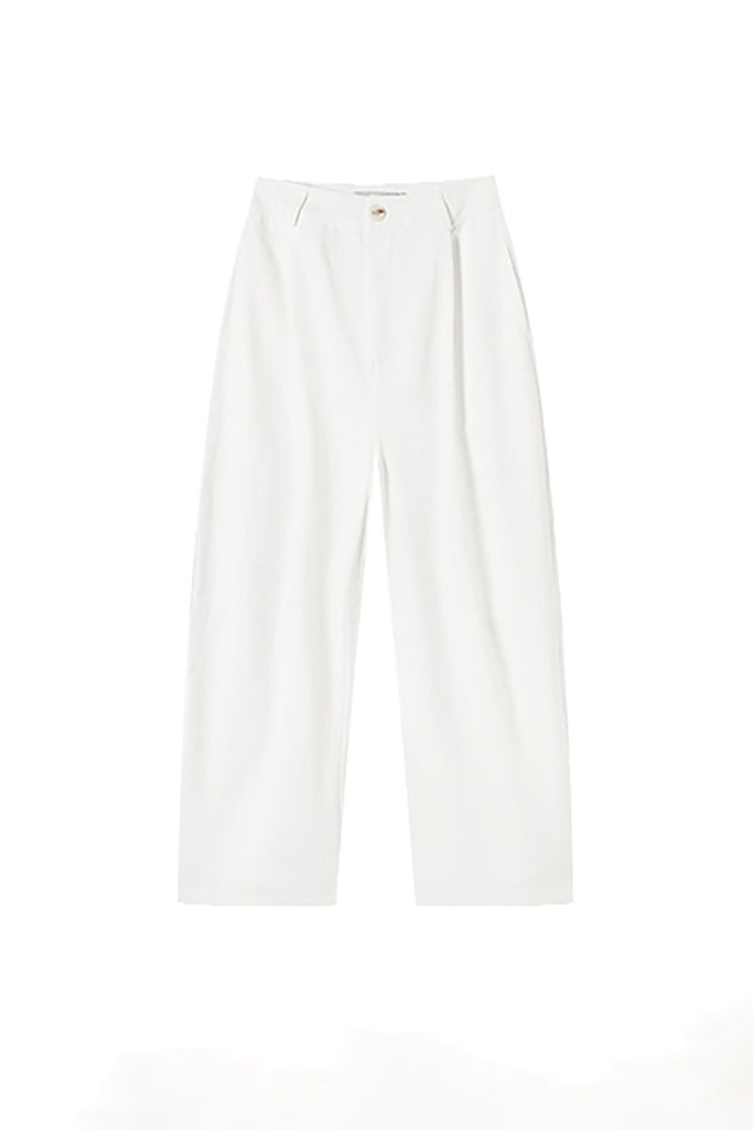 White Cotton High-Waisted Wide-Leg Pants  Fibflx