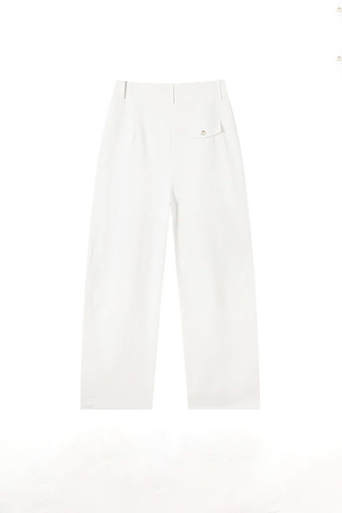 White Cotton High-Waisted Wide-Leg Pants  Fibflx