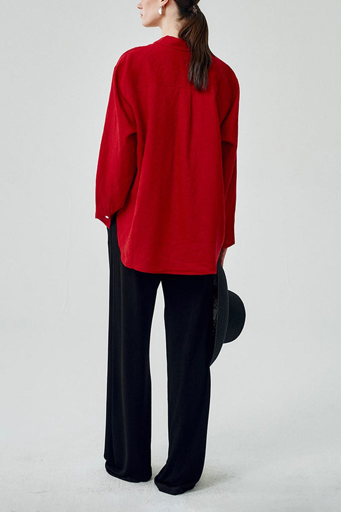 100 French Linen Casual Loose Button-Down Drop-Shoulder Shirt  Fibflx