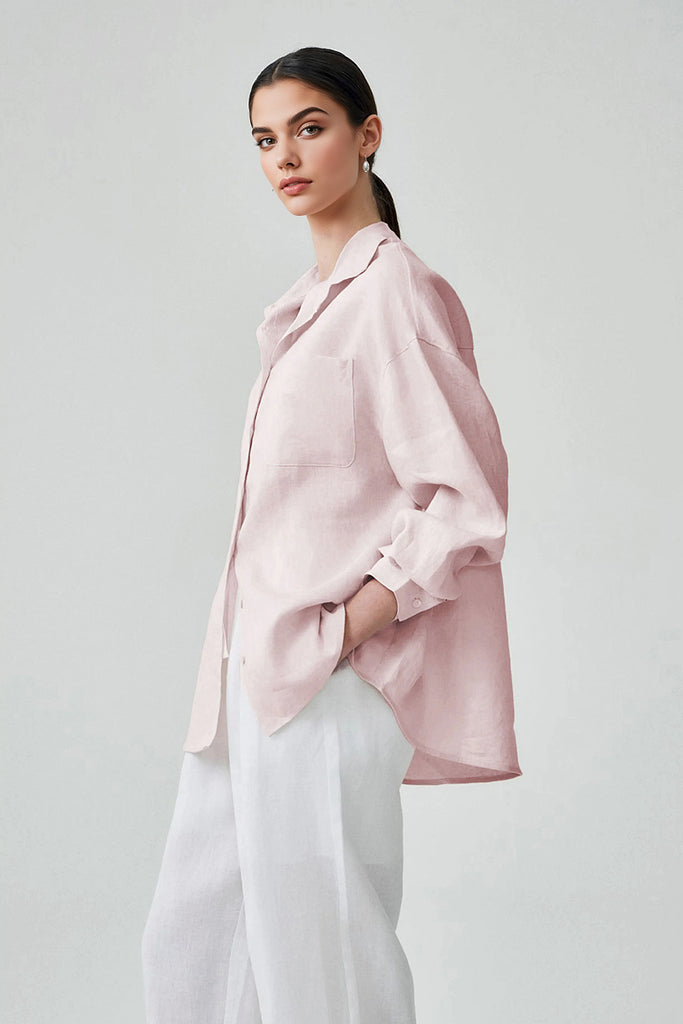 100 Linen Casual Loose Drop-Shoulder Shirt  Fibflx