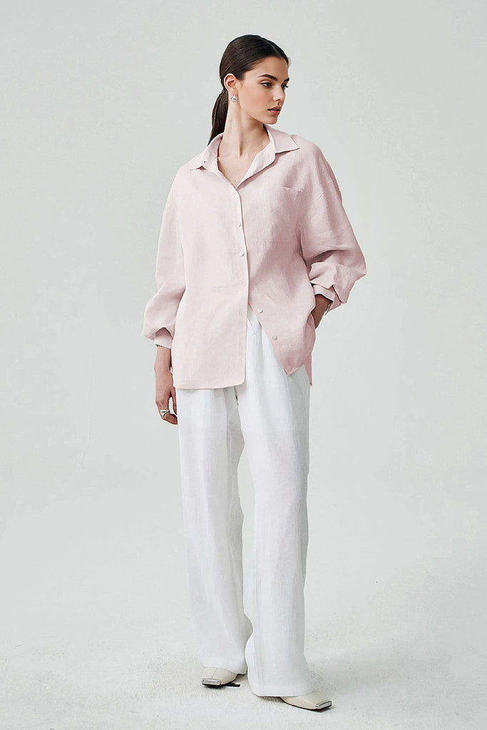 100 Linen Casual Loose Drop-Shoulder Shirt  Fibflx