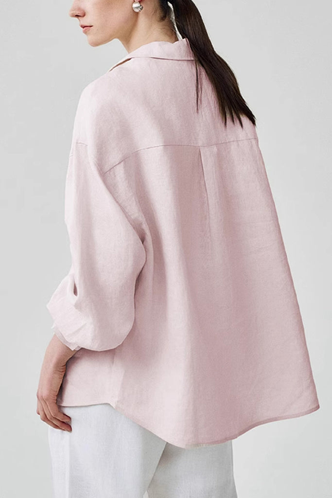 100 Linen Casual Loose Drop-Shoulder Shirt  Fibflx