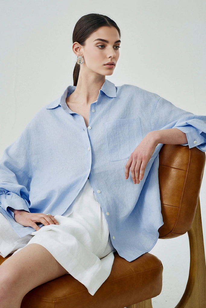 100 Linen Casual Loose Drop-Shoulder Shirt  Fibflx