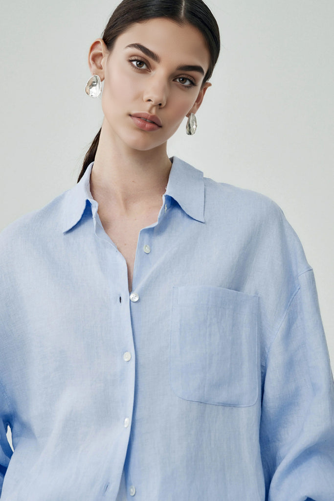 100 Linen Casual Loose Drop-Shoulder Shirt  Fibflx