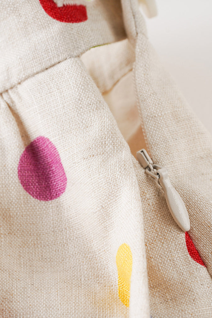 100 Linen Embroidered Polka Dot A-Line Midi Skirt  Fibflx