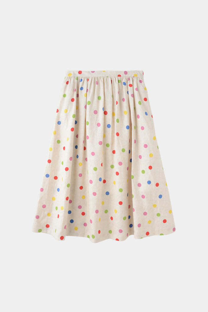 100 Linen Embroidered Polka Dot A-Line Midi Skirt  Fibflx