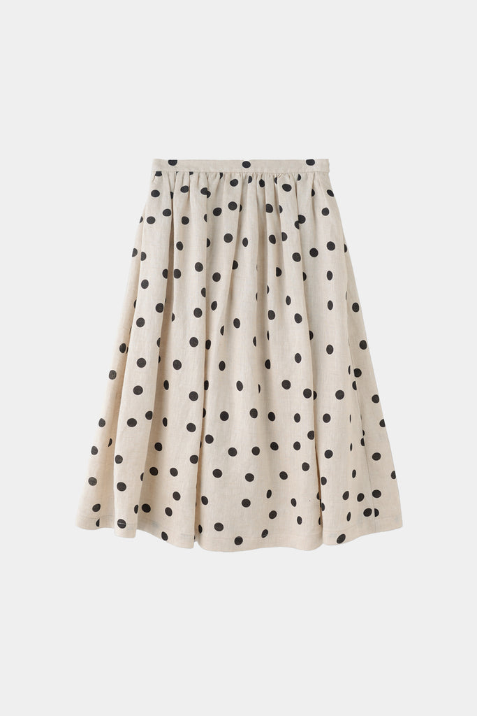 100 Linen Embroidered Polka Dot A-Line Midi Skirt  Fibflx