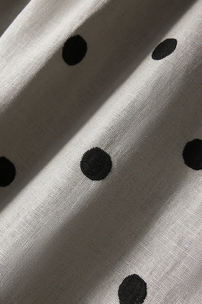 100 Linen Embroidered Polka Dot A-Line Midi Skirt  Fibflx