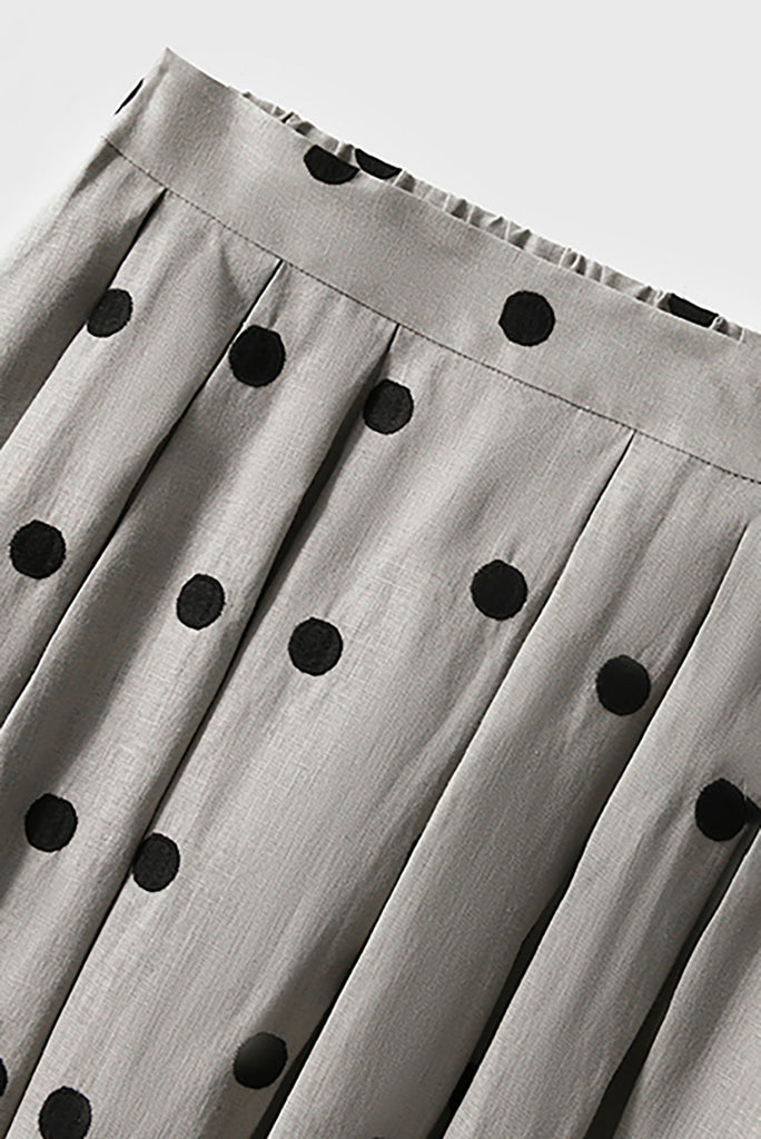 100 Linen Embroidered Polka Dot A-Line Midi Skirt  Fibflx