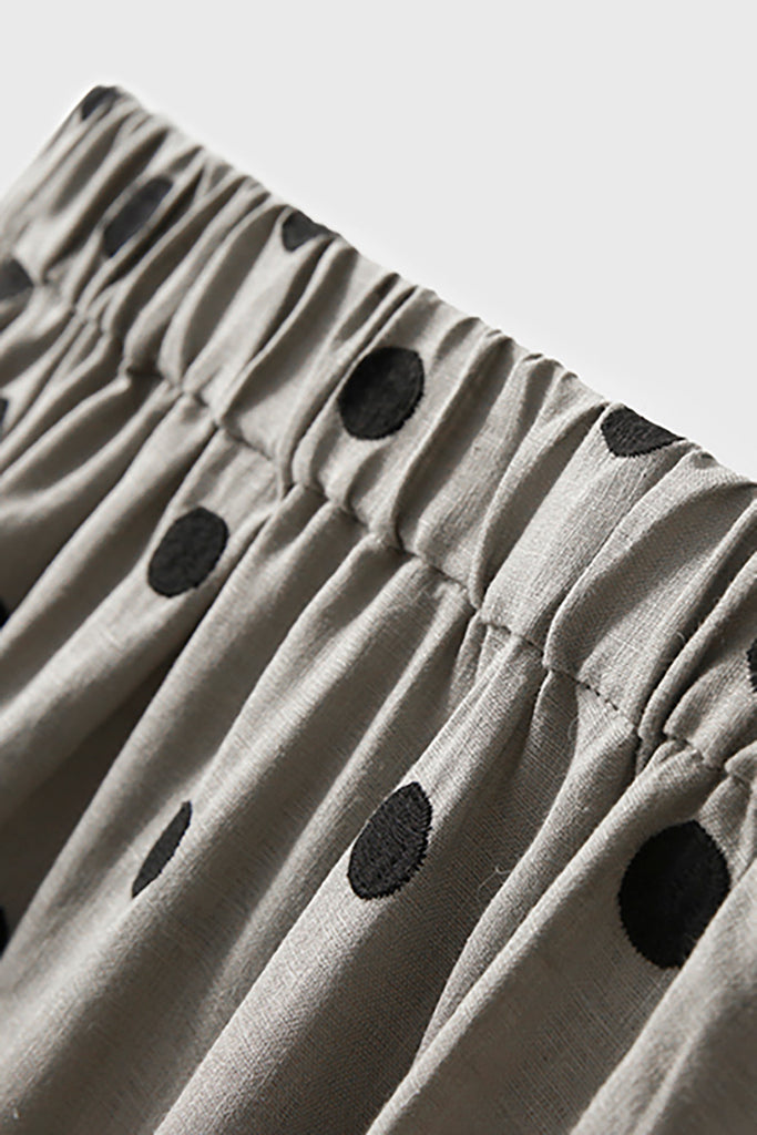 100 Linen Embroidered Polka Dot A-Line Midi Skirt  Fibflx