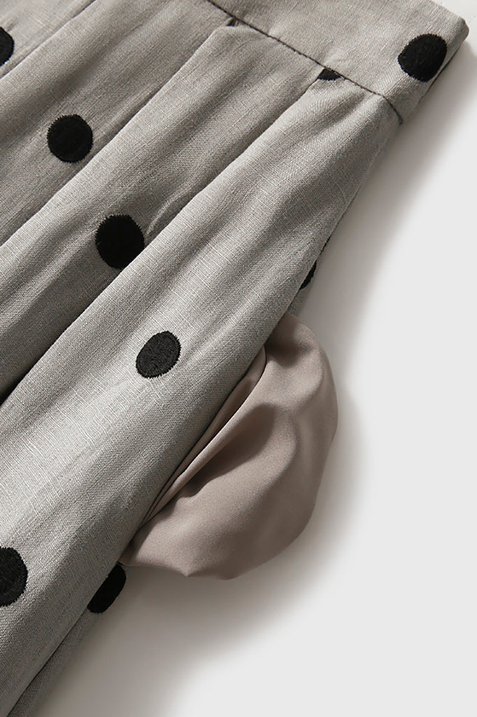 100 Linen Embroidered Polka Dot A-Line Midi Skirt  Fibflx