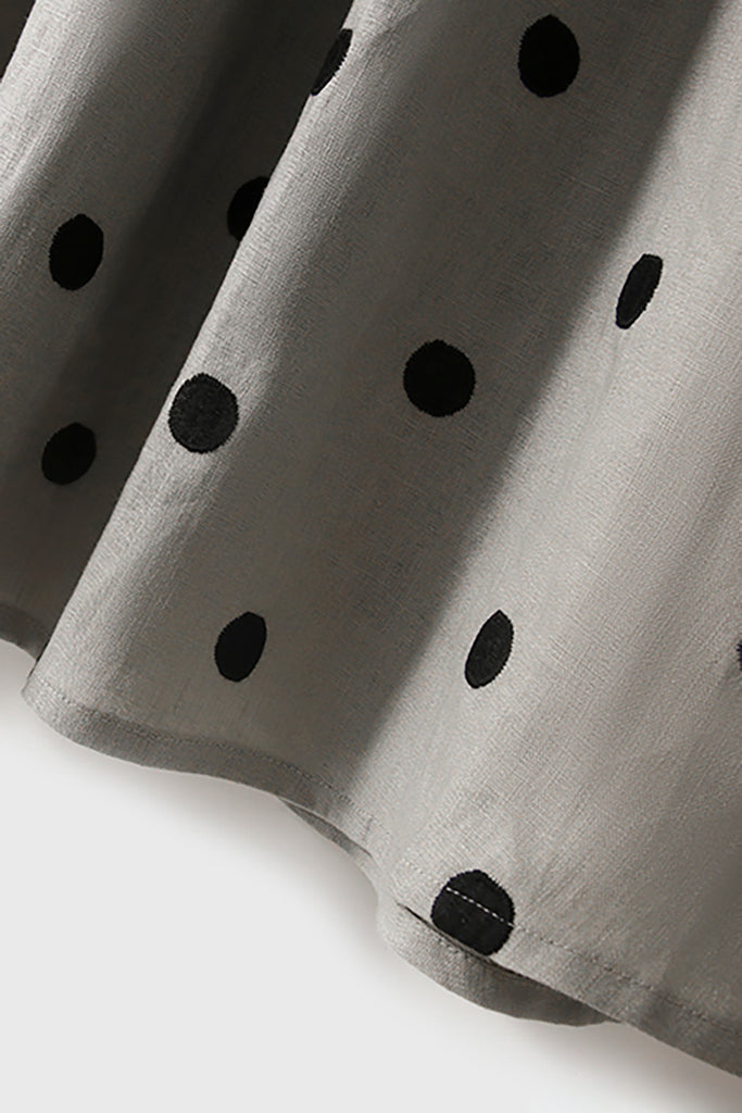 100 Linen Embroidered Polka Dot A-Line Midi Skirt  Fibflx