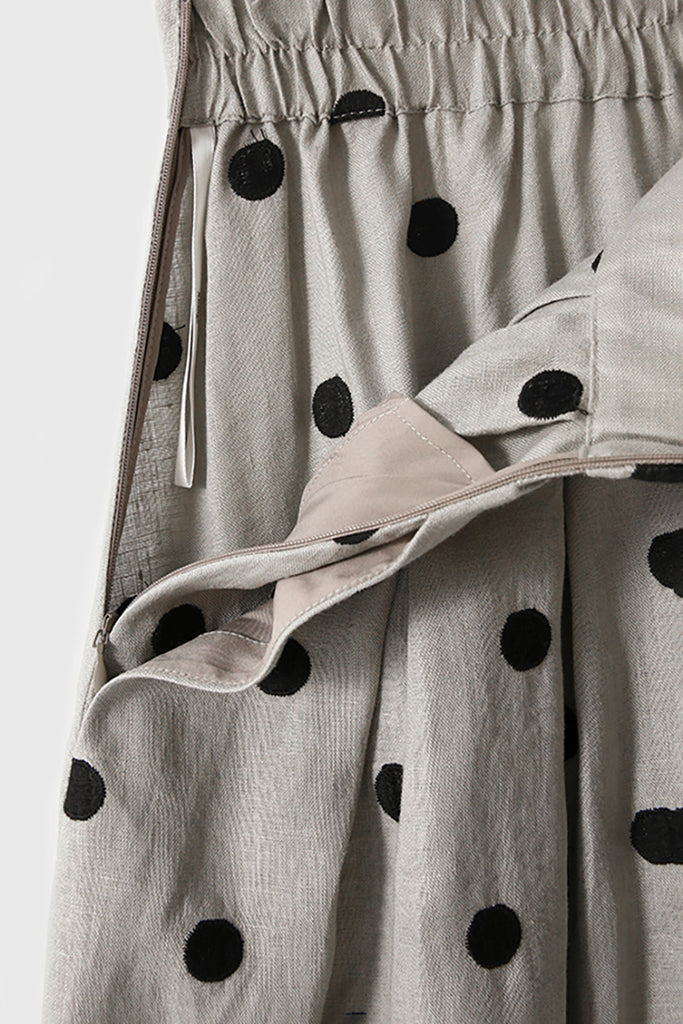 100 Linen Embroidered Polka Dot A-Line Midi Skirt  Fibflx