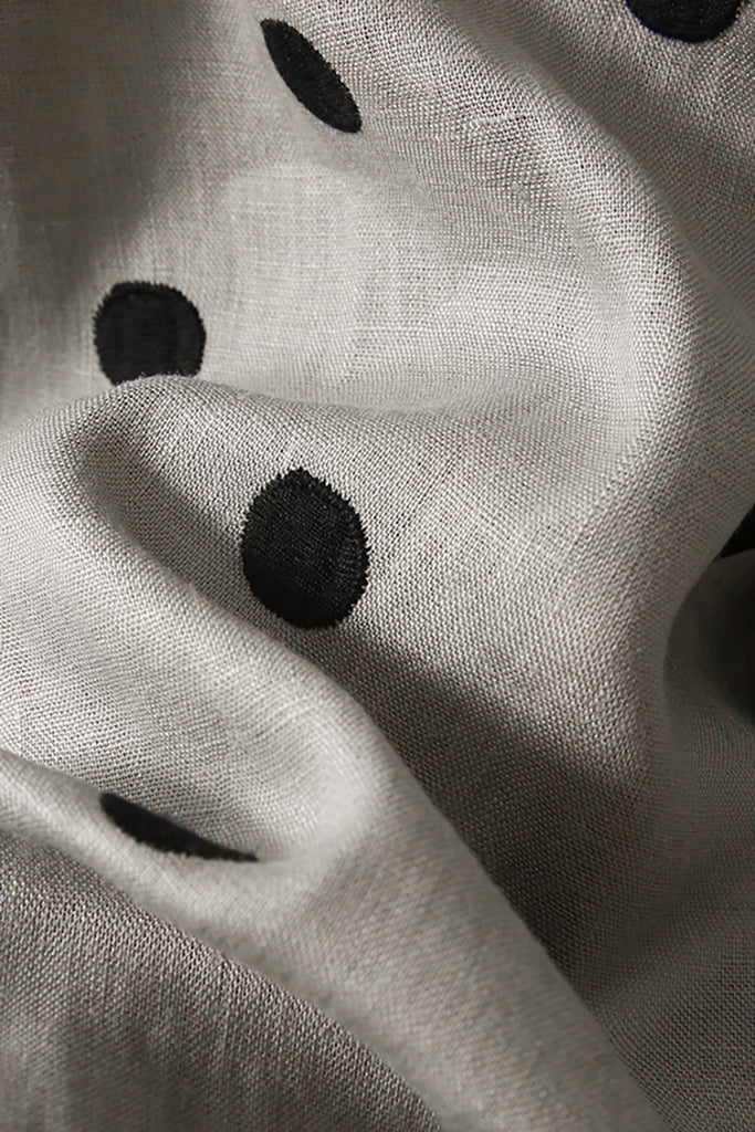 100 Linen Embroidered Polka Dot A-Line Midi Skirt  Fibflx