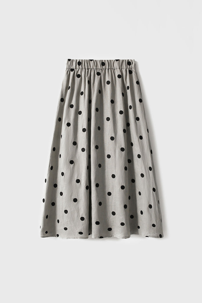 100 Linen Embroidered Polka Dot A-Line Midi Skirt  Fibflx