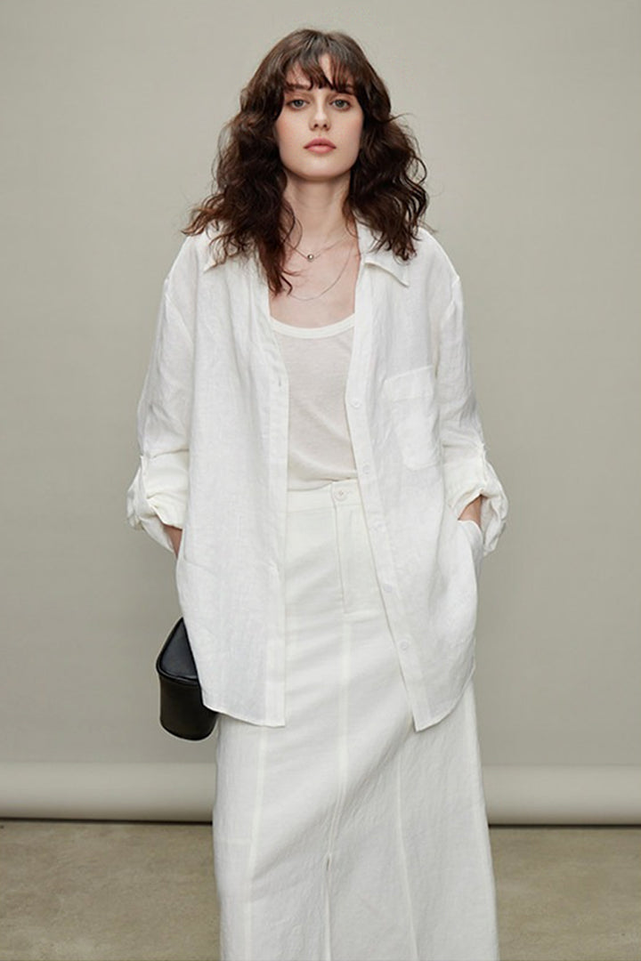 100% Linen Long Sleeve Button Up Shirt  Fibflx