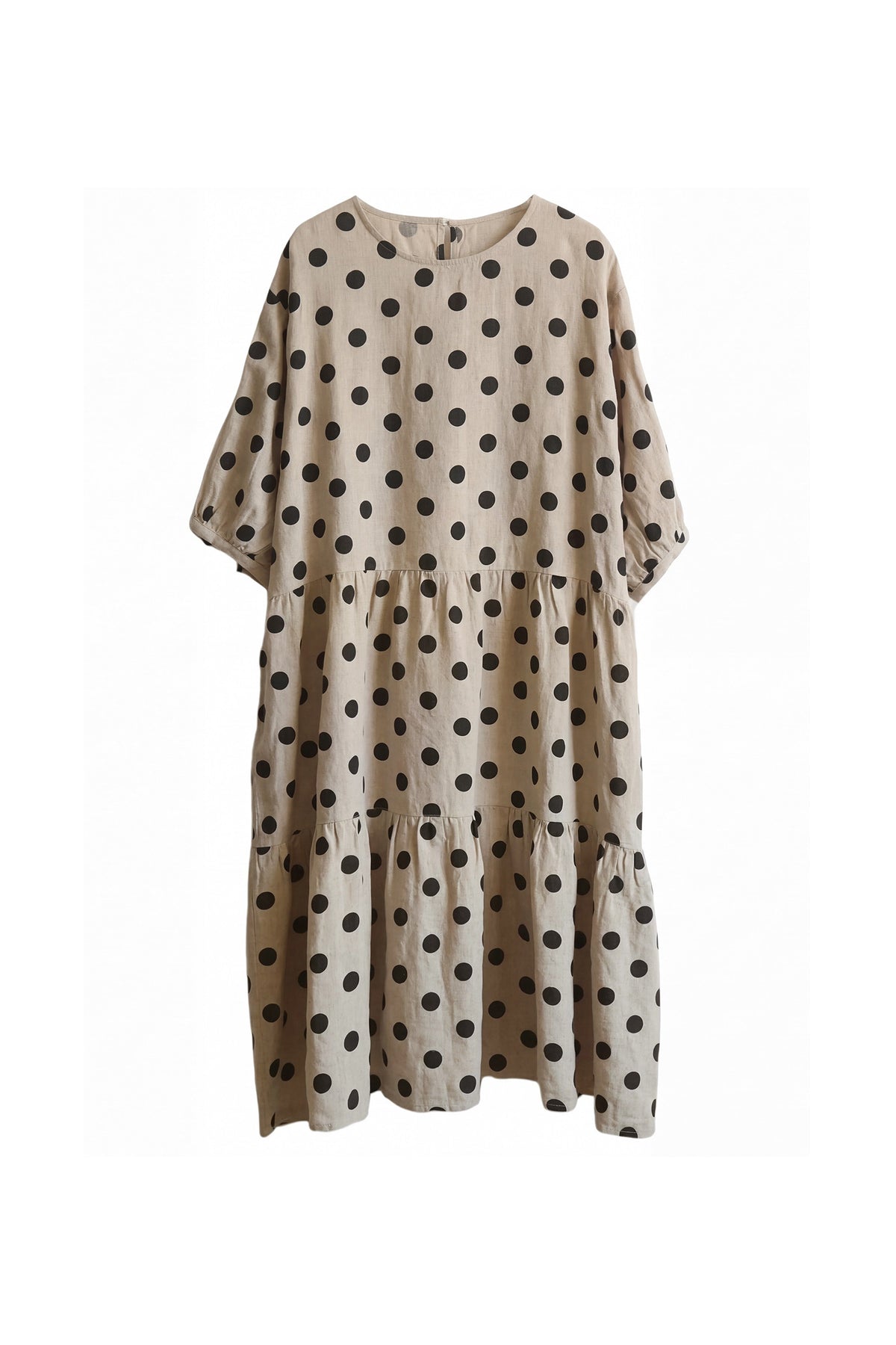 dotted linen blend midi dress Loft Dotted Tie Linen Blend Strappy Midi Dress Size 12 Popcorn Women's