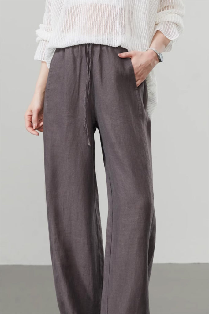 100 Linen Pull-On Wide-Leg Pants  Fibflx