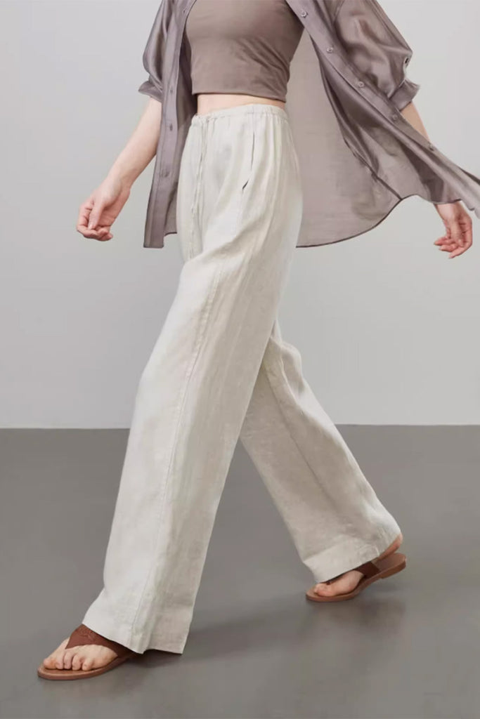 100 Linen Pull-On Wide-Leg Pants  Fibflx