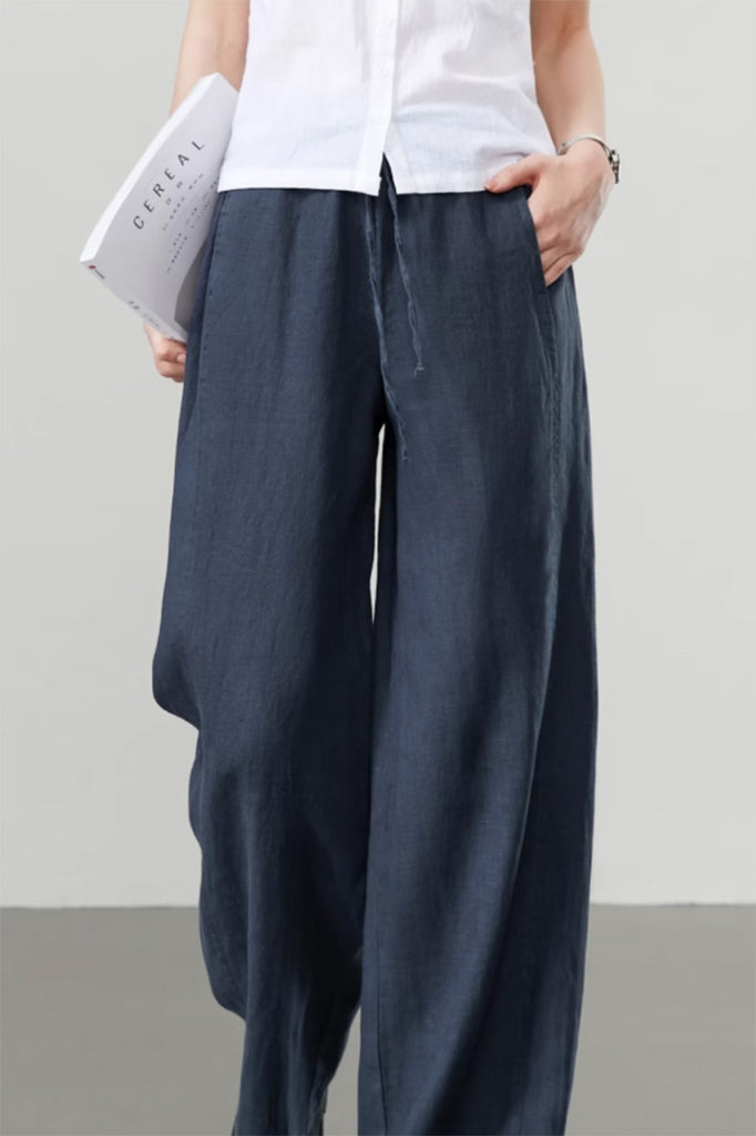 100 Linen Pull-On Wide-Leg Pants  Fibflx