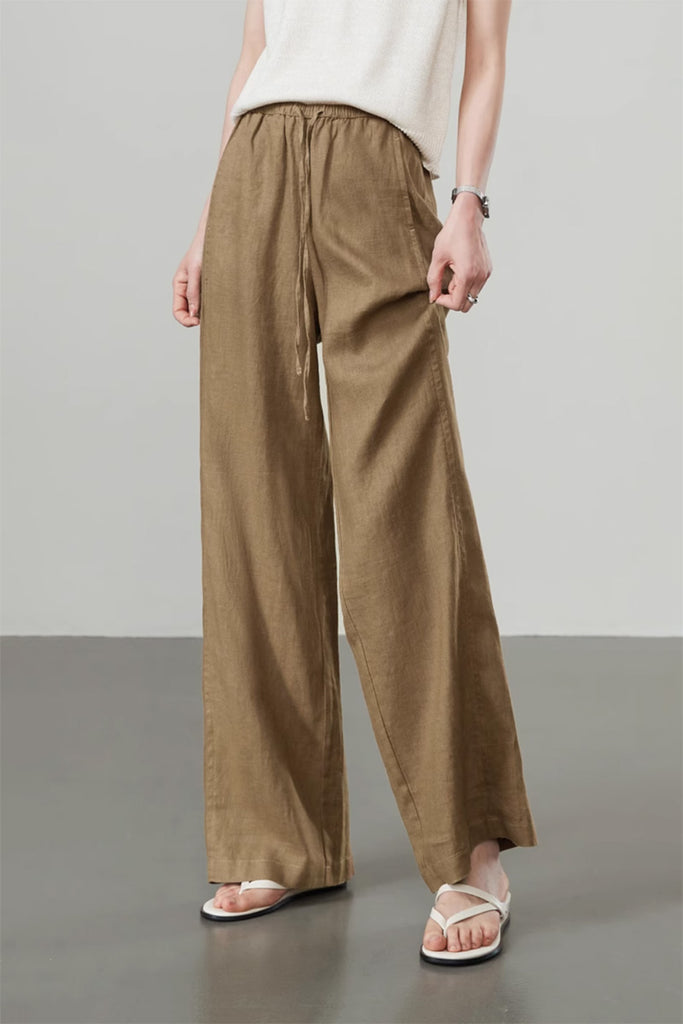 100 Linen Pull-On Wide-Leg Pants  Fibflx