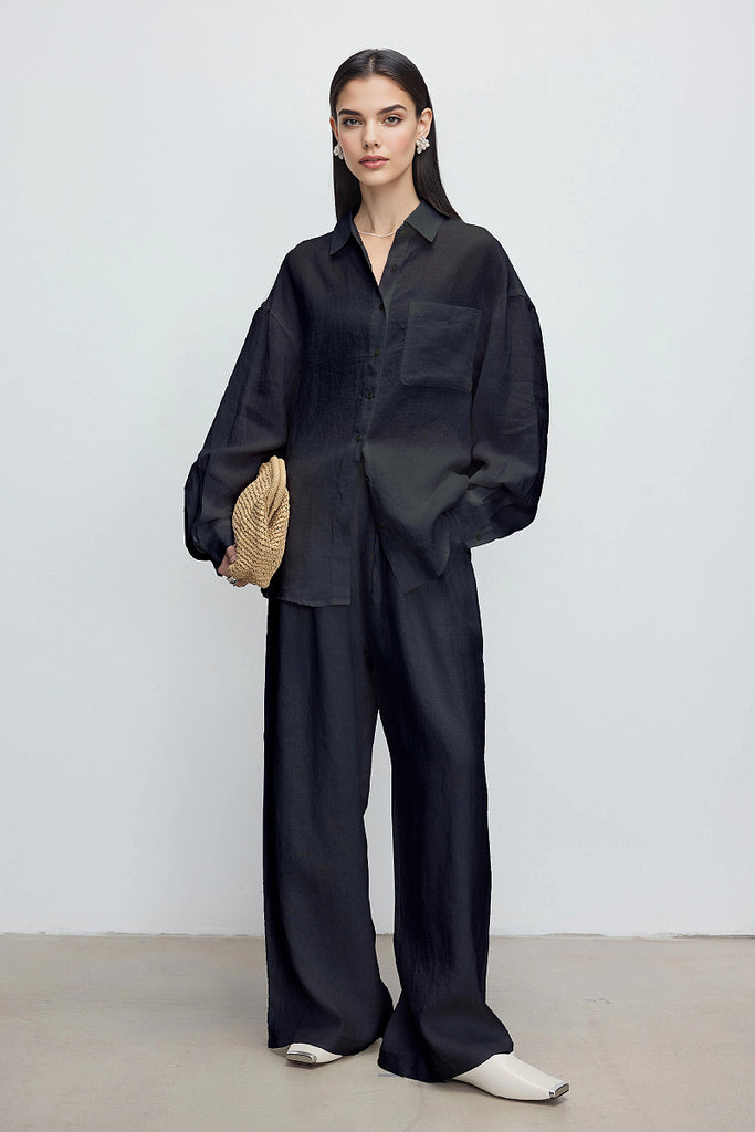 100 European Linen Wide-Leg Drawstring Pants  Fibflx