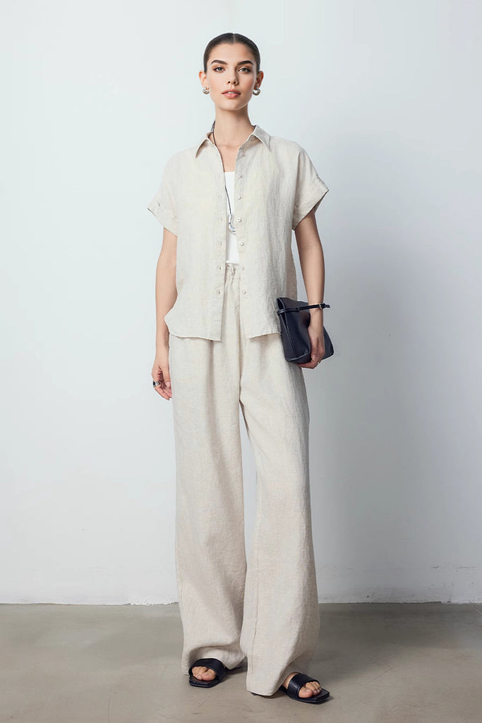 100 European Linen Wide-Leg Drawstring Pants  Fibflx