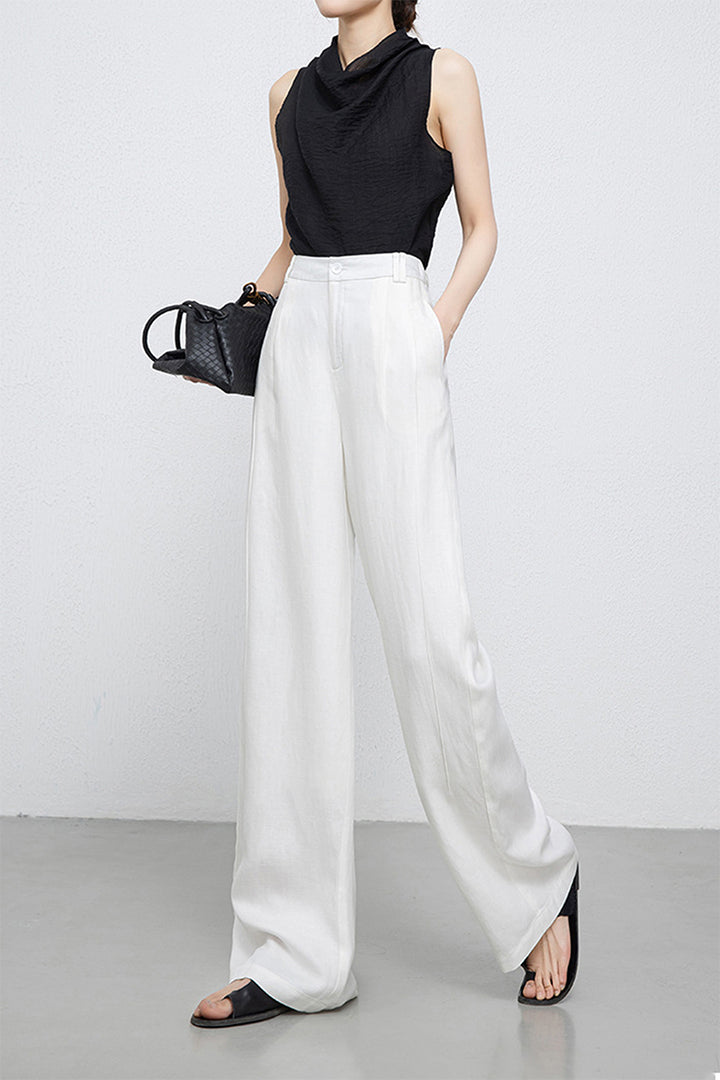 100 Lyocell White Wide-Leg Pants  Fibflx