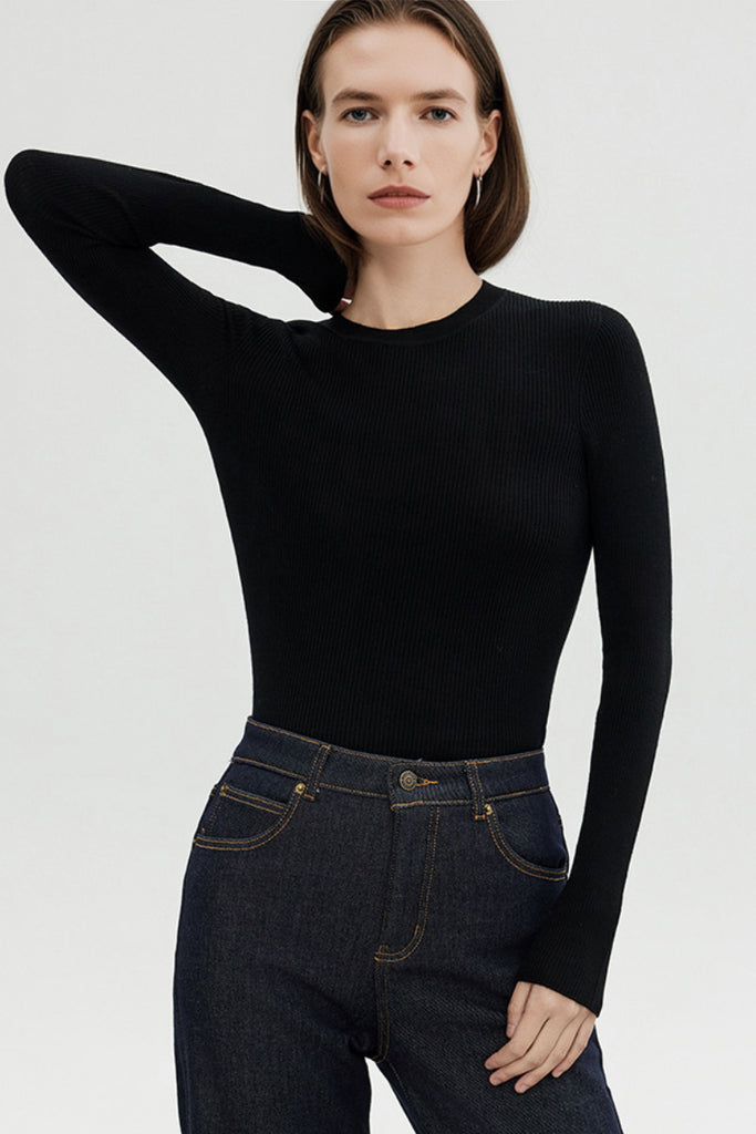 100 Merino Wool Cozy Cloud Crew-Neck Sweater M / Black / 100% Merino Wool Fibflx