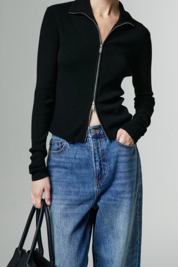 100 Merino Wool Cozy Cloud Double-Zip Cardigan With Collar  Fibflx