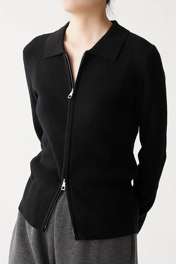 100 Merino Wool Cozy Cloud Double-Zip Cardigan With Collar  Fibflx