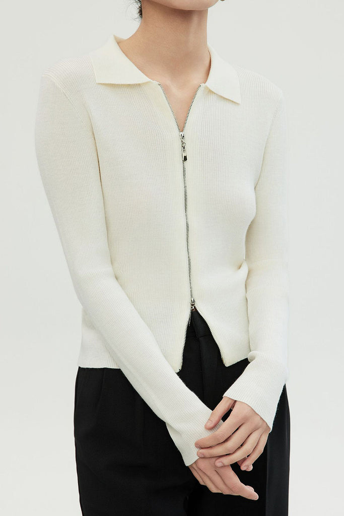 100 Merino Wool Cozy Cloud Double-Zip Cardigan With Collar  Fibflx