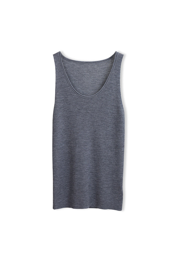 100 Merino Wool Cozy Cloud Scoop-Neck Wide-Strap Knit Tank Top M / Stepping Stone Grey / 100% Merino Wool Fibflx