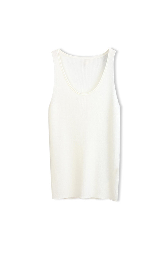 100 Merino Wool Cozy Cloud Scoop-Neck Wide-Strap Knit Tank Top M / White / 100% Merino Wool Fibflx