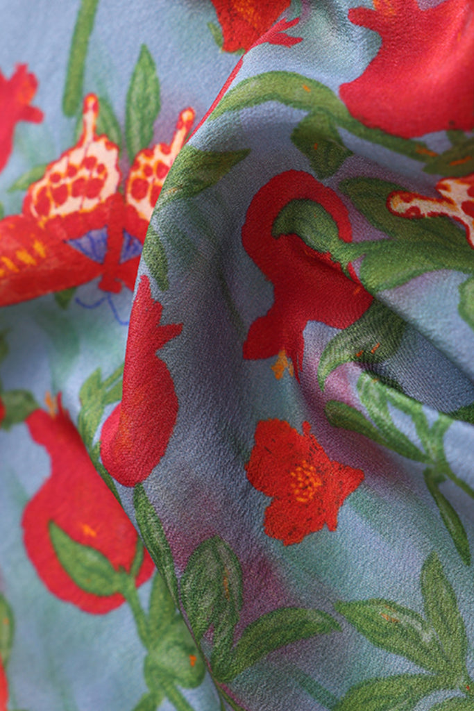 100 Mulberry Silk Floral Print Diamond Neckerchief Scarf  Fibflx