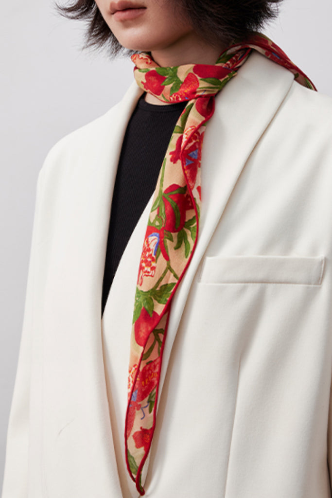 100 Mulberry Silk Floral Print Diamond Neckerchief Scarf One Size / Red N Pink / 100% Mulberry Silk Fibflx