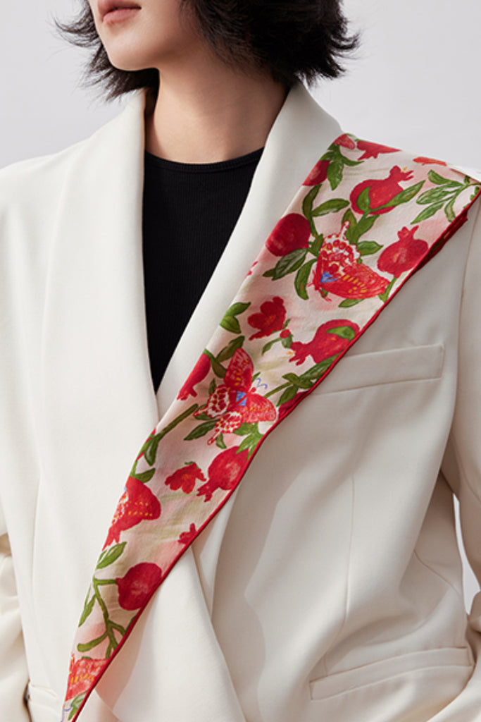 100 Mulberry Silk Floral Print Diamond Neckerchief Scarf  Fibflx