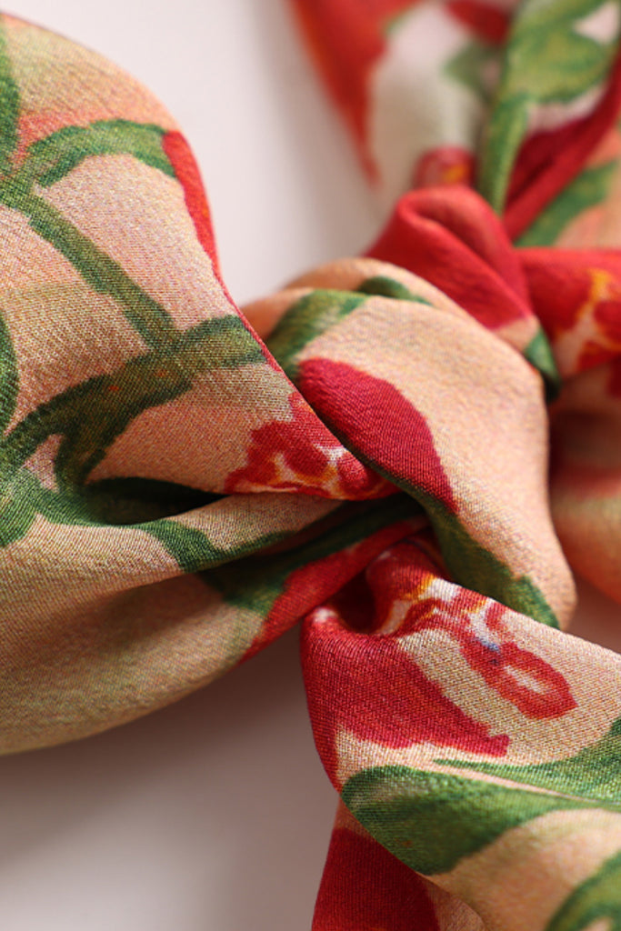 100 Mulberry Silk Floral Print Diamond Neckerchief Scarf  Fibflx