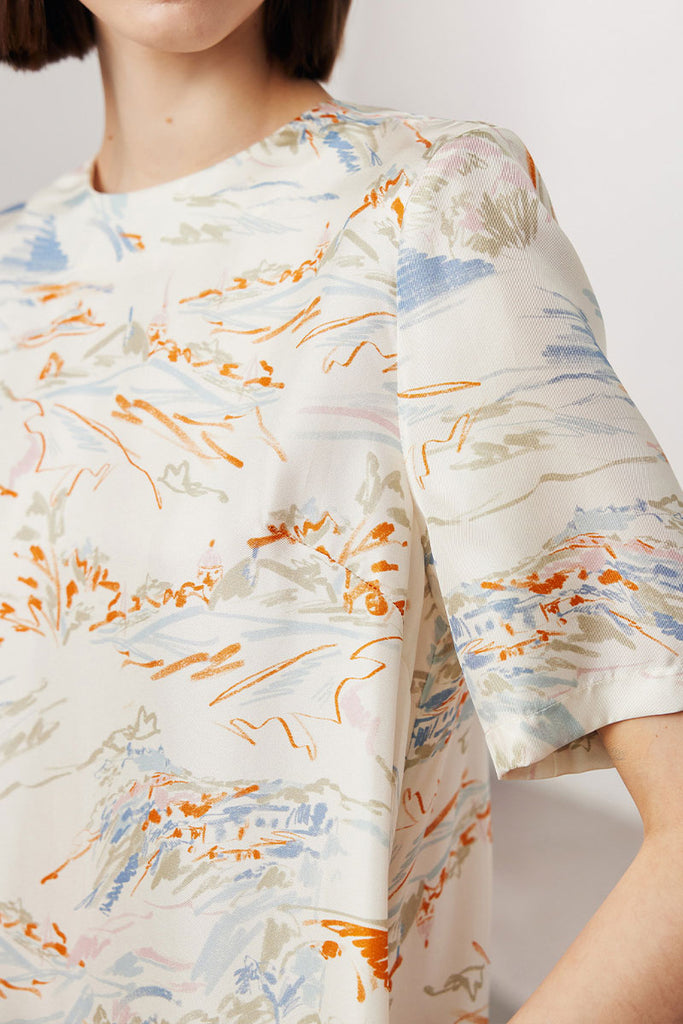 100 Mulberry Silk Floral Short-Sleeve Crewneck Midi T-Shirt Dress with Pockets  Fibflx