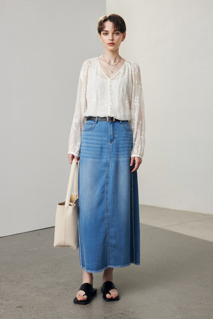 100 Mulberry Silk Sheer Embroidered V-Neck Blouse with Camisole  Fibflx