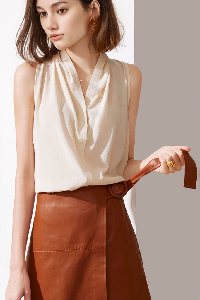 100 Mulberry Silk Sleeveless Button-Down V-Neck Blouse  Fibflx