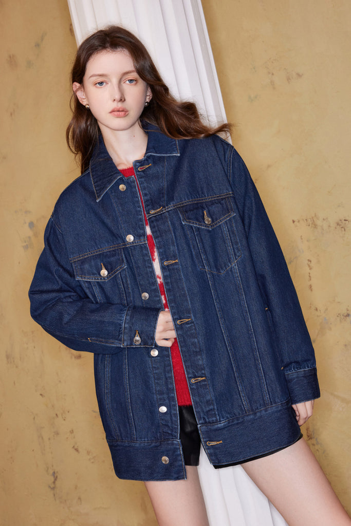 Fibflx Women's 100 Organic Cotton Oversized Denim Jacket