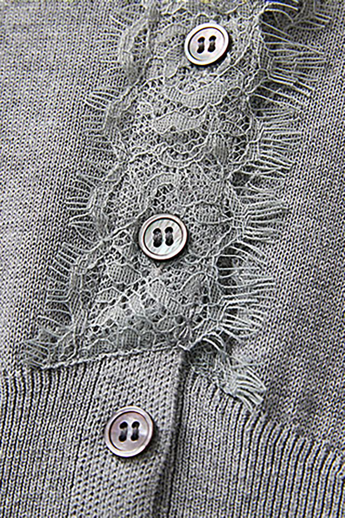 100 Organic Cotton V-Neck Lace-Trim Cardigan  Fibflx