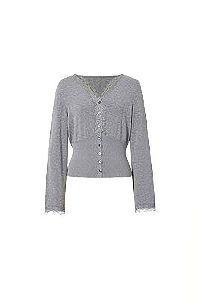 100 Organic Cotton V-Neck Lace-Trim Cardigan  Fibflx