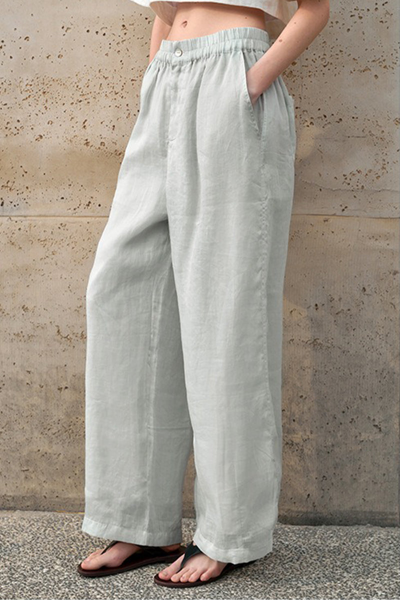 Women's Ramie Pants Elastic Waist Wide Leg Fit | Everyday Comfort
